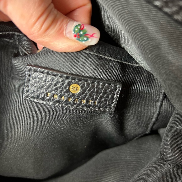 Travanti Large Black Faux Leather Tote Commuter Bag, gold hardware, 15x12x6 - Picture 12 of 15